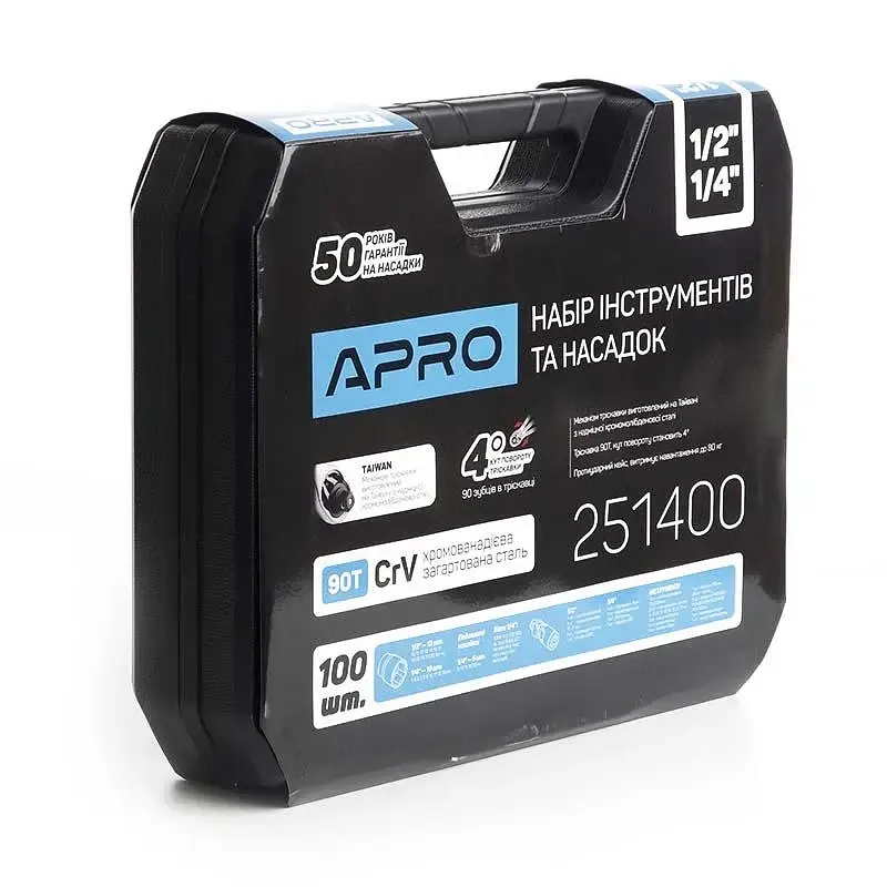 Набір насадок та інструментів Apro CrV 1/4" 1/2" 90Т 100 шт. 30412 - фото 3