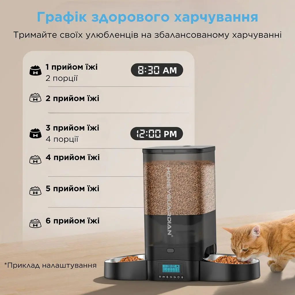 Автоматична годівниця для котів HoneyGuaridan A305D 5 л з двома мисками, чорний - фото 2