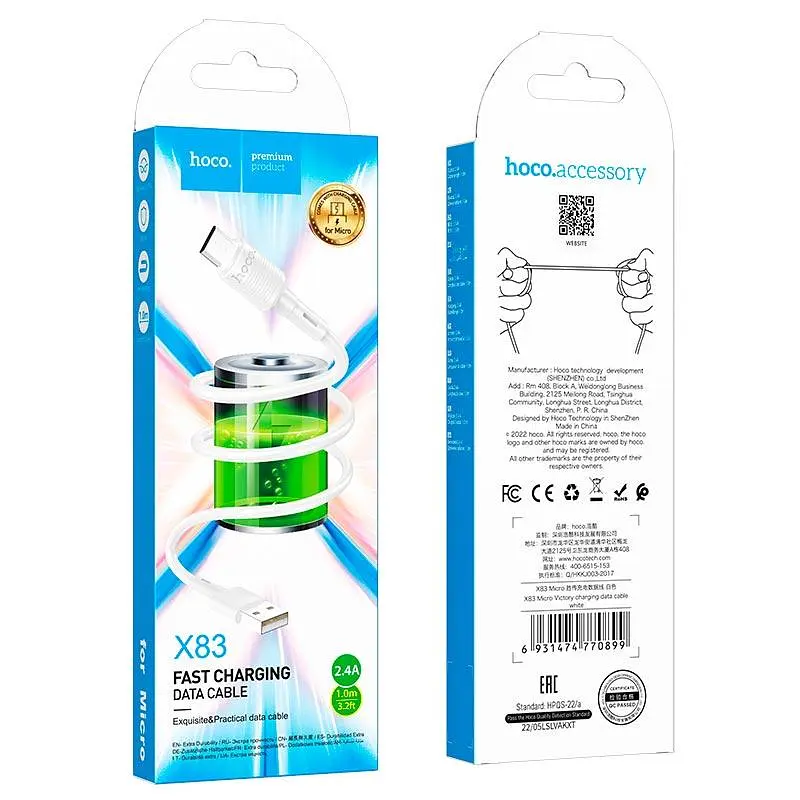 Кабель Hoco Micro USB Victory charging data cable X83 1 м 2.4A - фото 2