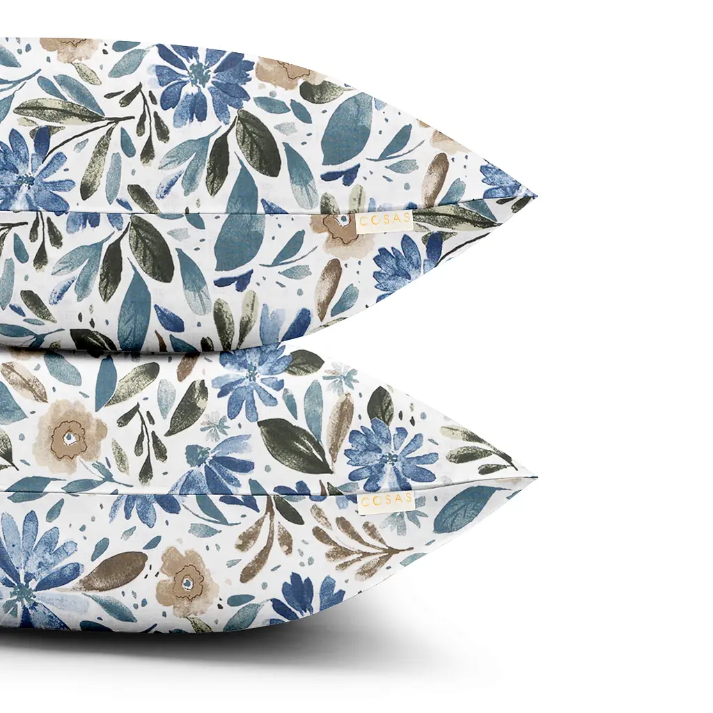Комплект постільної білизни Cosas євро з простирадлом на резинці CALIFORNIA FLOWERS CS2 200 x 220 см (FlowersWashBlueWhite_El-104Ashmint_200) - фото 4