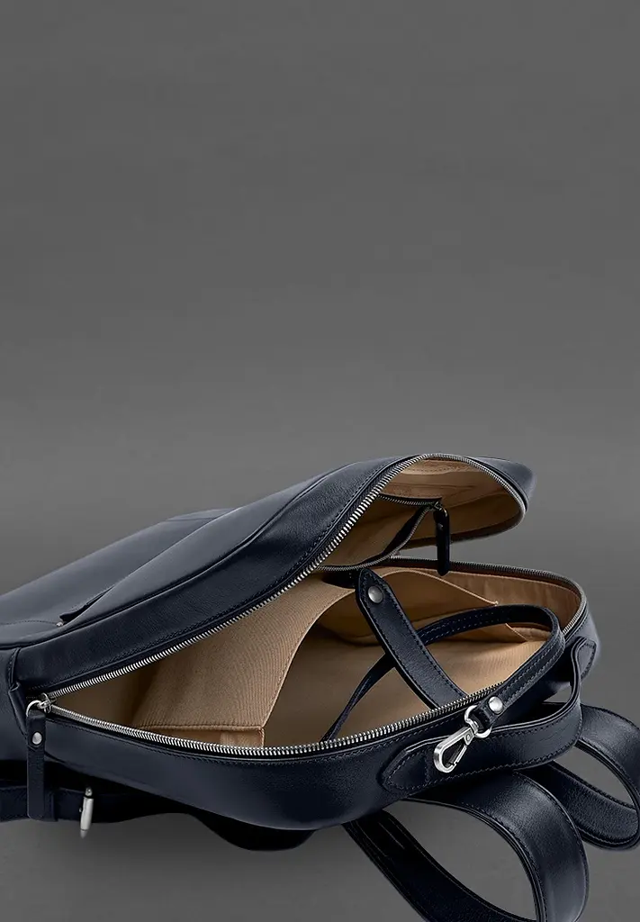 Шкіряний рюкзак на блискавці Cooper maxi синій - фото 5