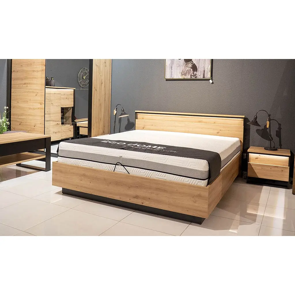 Шафа-купе Lenart Квант з дзеркалом дуб артизан/чорний з підсвічуванням 221x68x220 см - фото 5