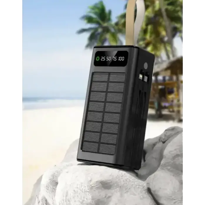 Power Bank 7GO GPW-09, ємність 30000 mAh, сонячна зарядка, вбудований кабель Lightning, LCD дисплей, чорний - фото 2