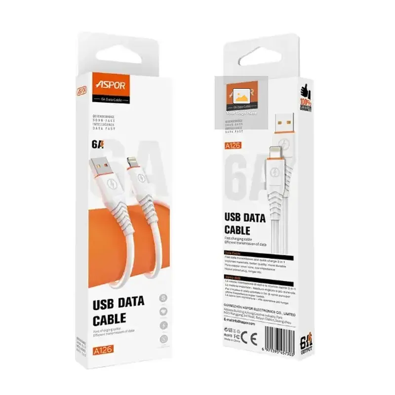 Кабель Aspor A126 Quick Charge USB – Lightning (6A/1м)- білий - фото 2