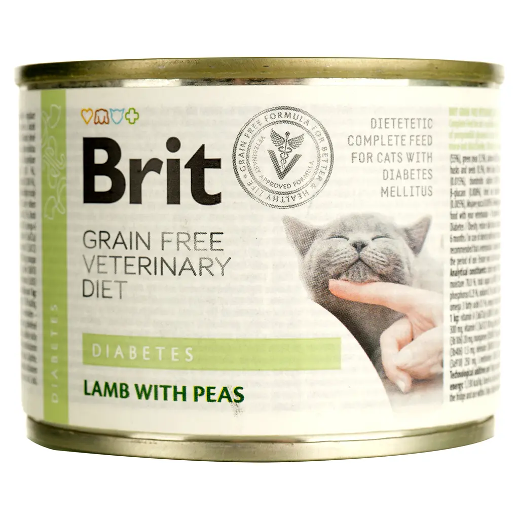 Вологий корм для котів Brit GF Veterinary Diet Cat Cans Diabetes з ягням та горохом 200 г - фото 2