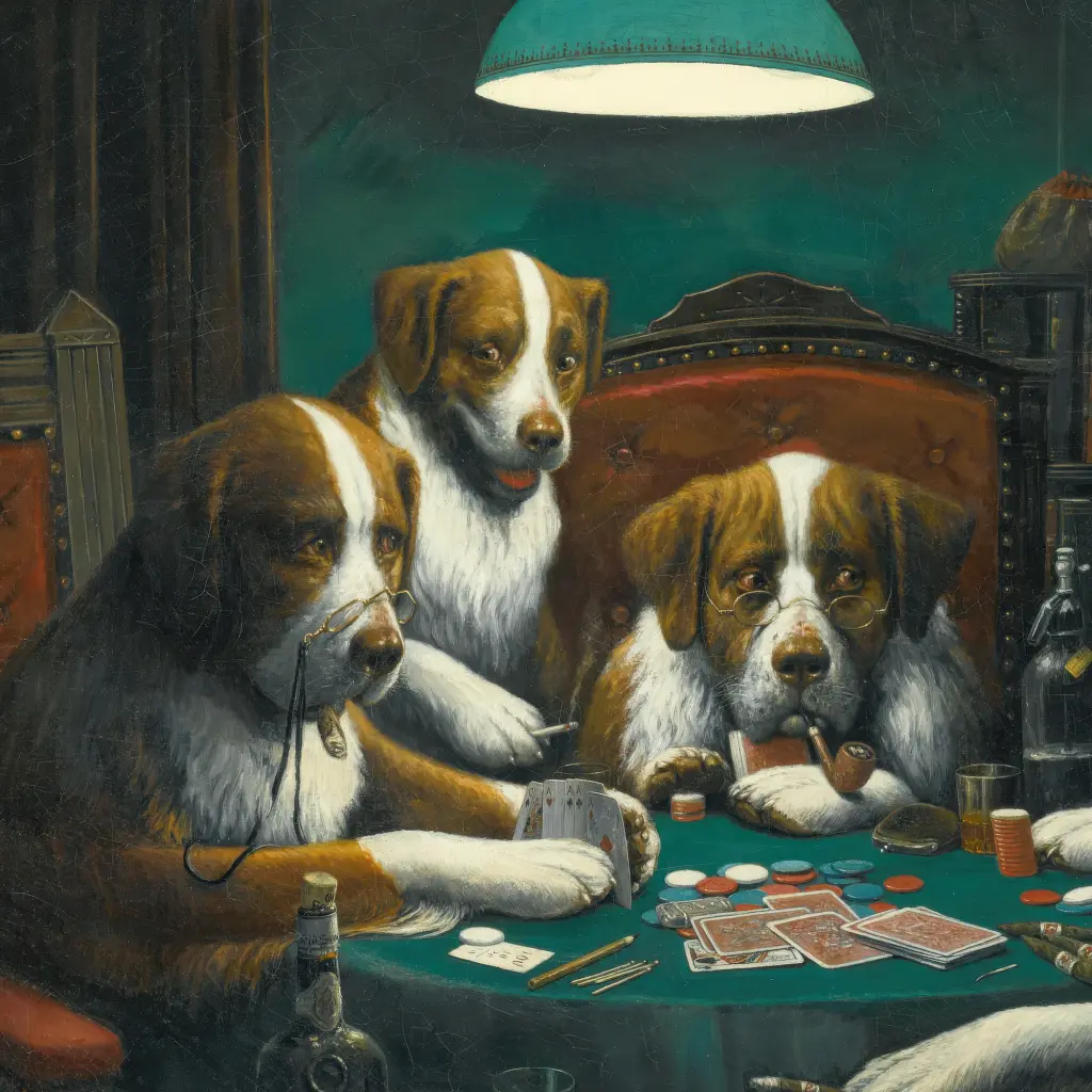 Інтер'єрна картина Собаки грають у покер, Кассій Кулідж, Cassius Coolidge, Dogs Playing Poker, інтер'єрний декор, 50×60 см (id1001) - фото 5
