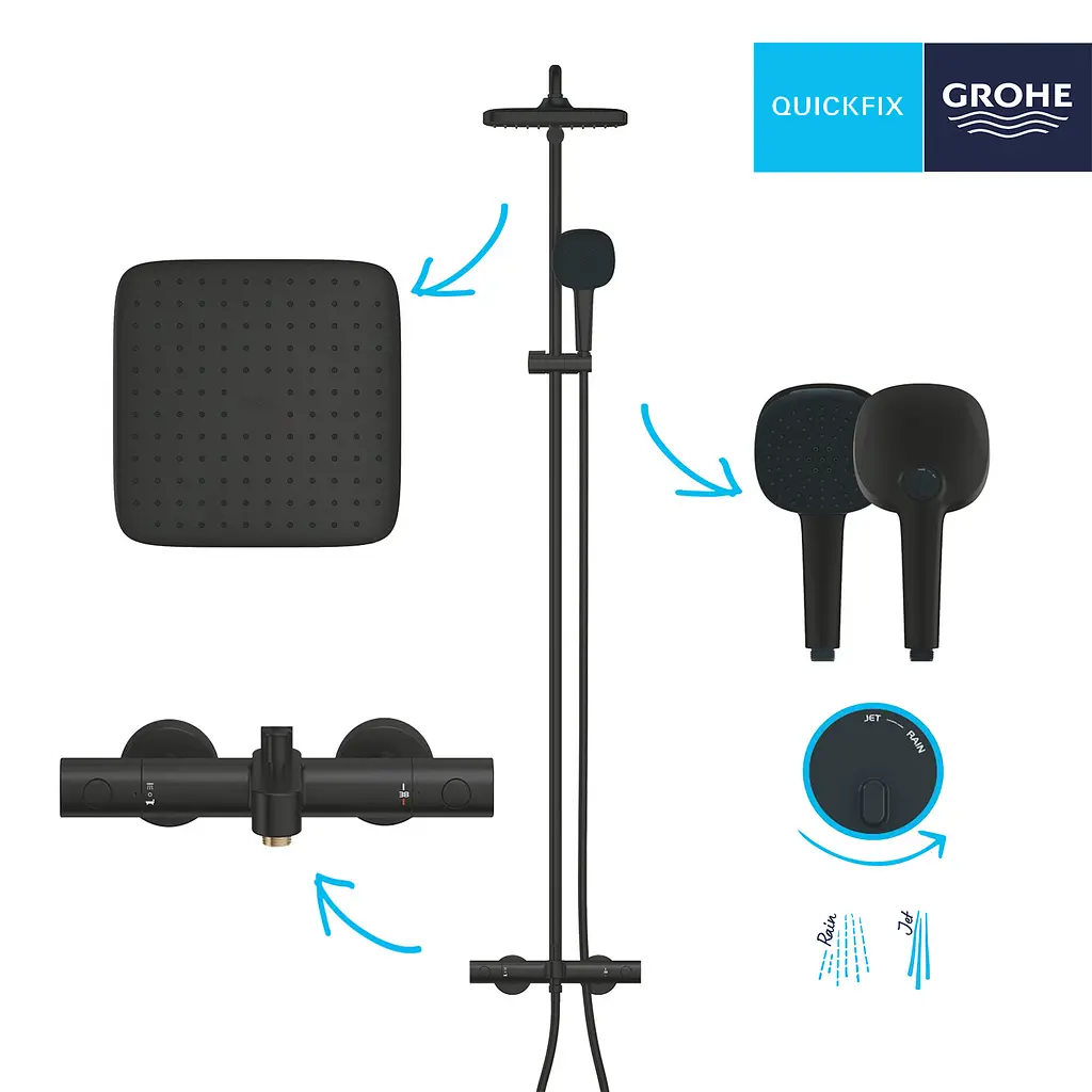 Душова система термостатична Grohe QuickFix Vitalio Comfort System 250 269842431, Чорний матовий - фото 6