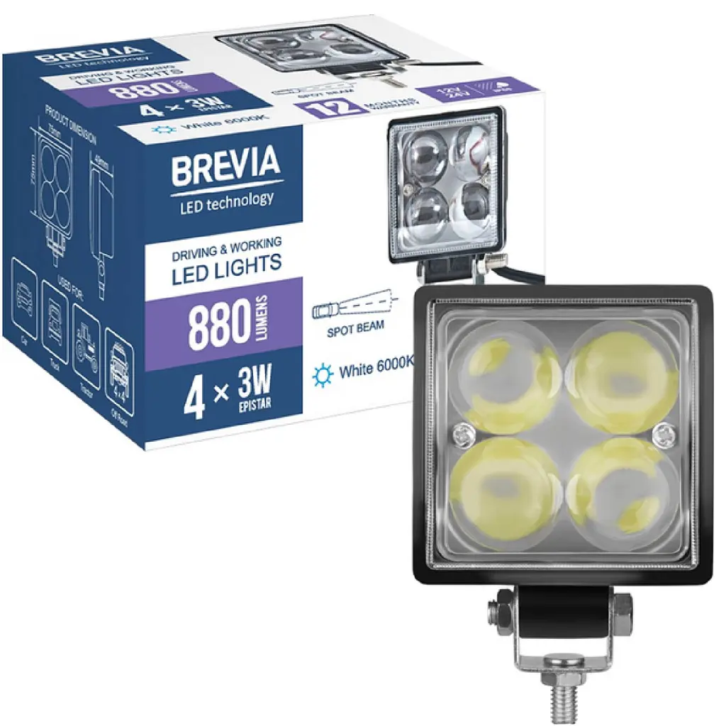 LED фара Brevia Sport Далеке світло 10-30V 12W 880Lm Алюмінієвий корпус IP68 (10602QLX1) - фото 6