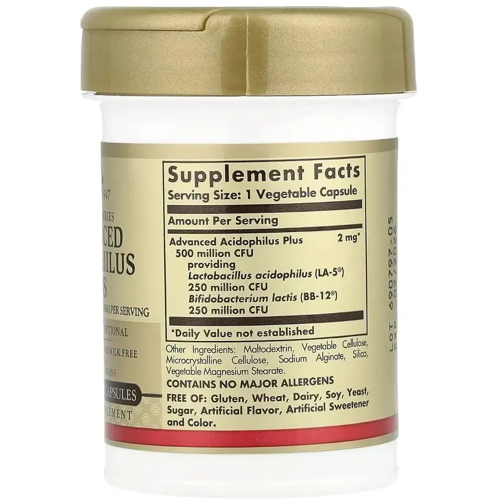 Пробіотики Solgar Advanced Acidophilus Plus 60 вегетаріанських капсул - фото 2