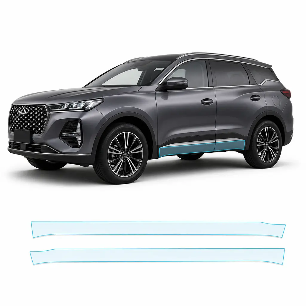 Антигравійна захисна бронеплівка за лекалами для Chery Tiggo 7 Pro I facelift 2023- нижня зона кузова пороги