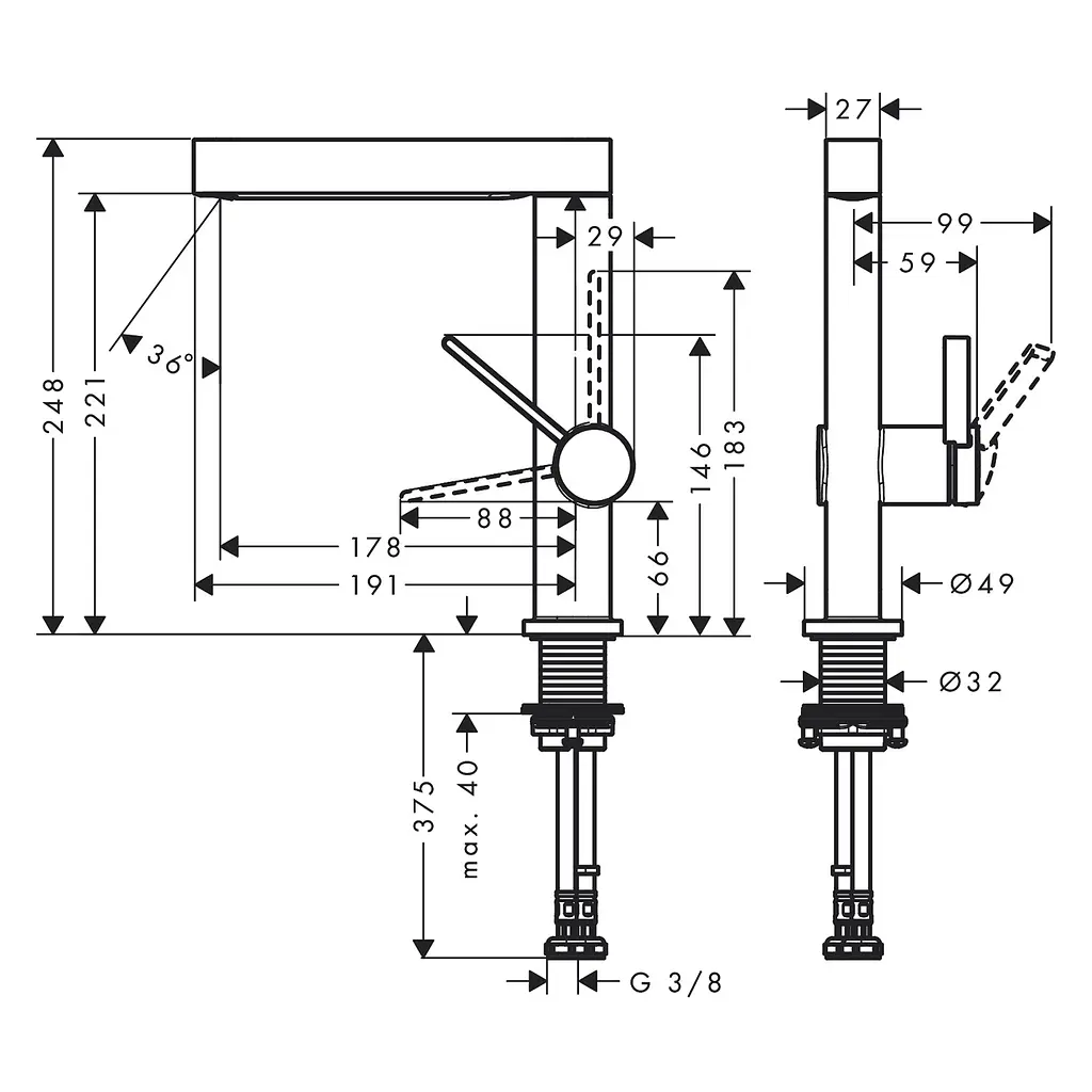 Смеситель для раковины Hansgrohe Finoris 76060670 черный матовый - фото 2