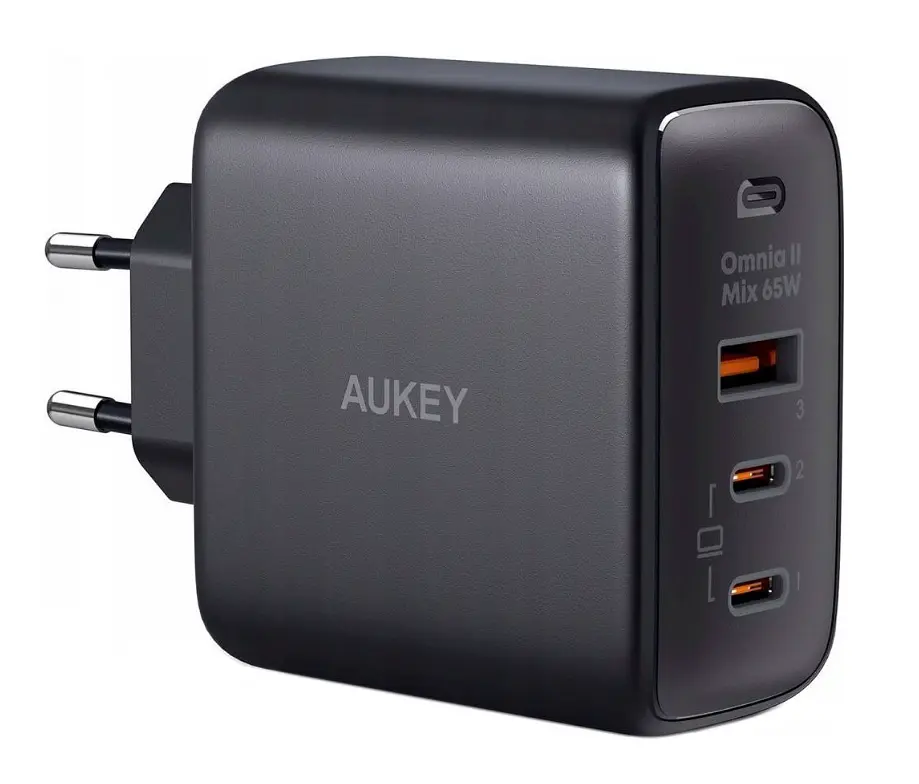 Зарядное устройство адаптер питания 3 выхода 65 Вт Aukey 65 W GaN Power Tech (PA-B6T) U+2C - фото 2