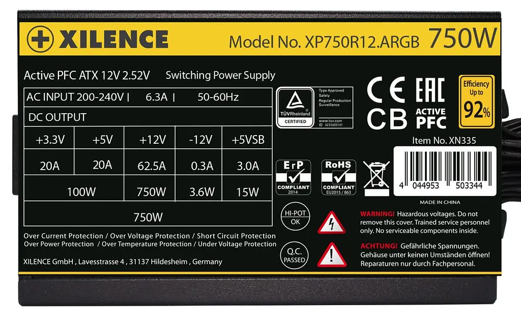 БП 750W Xilence XP750R12.ARGB Gaming Gold Series, 120mm, >90%, Retail Box (XP750R12.ARGB) - фото 3