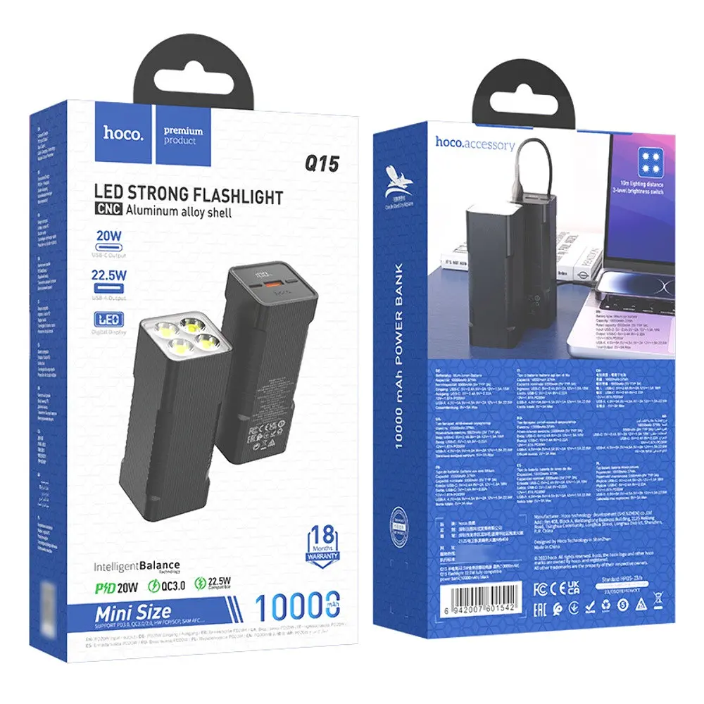 Power bank Hoco Q15 10000mAh PD 22.5W с фонарем черный - фото 6