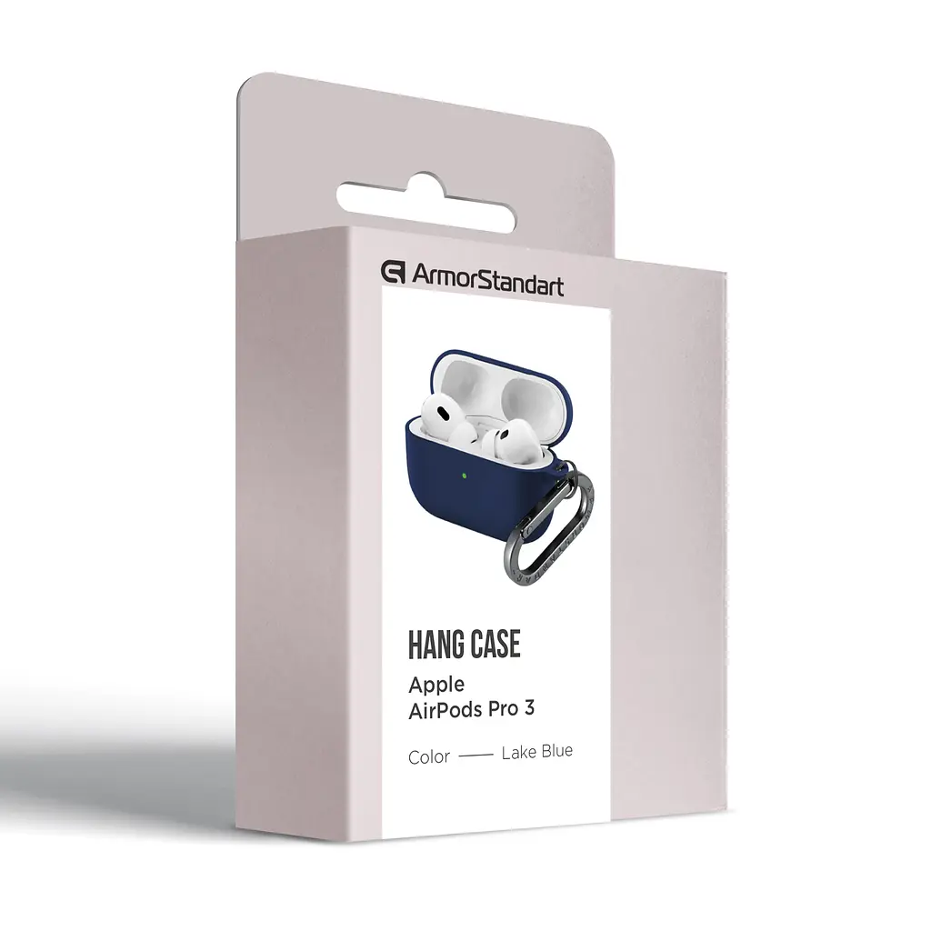 Силіконовий чохол для навушників Apple AirPods Pro 3, Hang Case, синій, ультратонкий захисний кейс товщиною 2 мм, захист від подряпин, пилу та ударів, компактний, з карабіном для кріплення, ArmorStandart (ARM88273) - фото 8