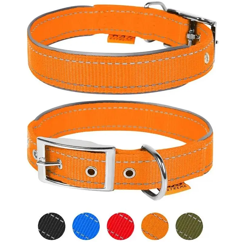 Нашийник для собак Dog Extreme з нейлону подвійний зі світловідбиваючою вставкою ширина 20 мм довжина 30-40 см помаранчевий - фото 2