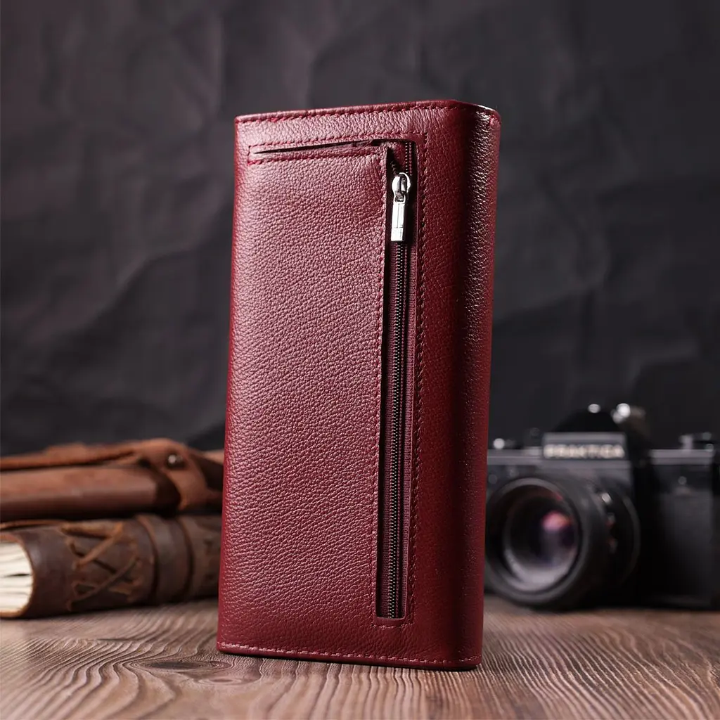 Гаманець для жінок із натуральної шкіри з геометричним клапаном ST Leather 22547 бордовий - фото 7