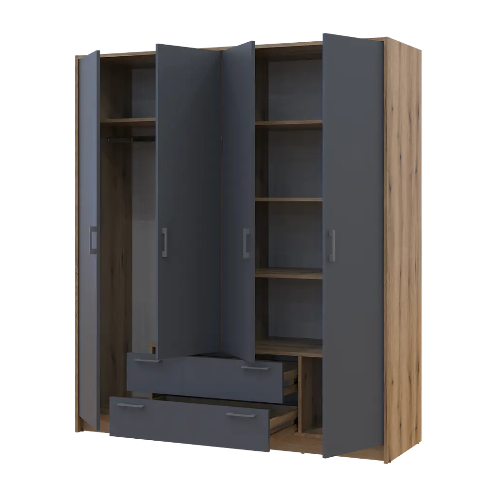 Шафа для одягу Doros Ронді Дуб Артизан/Графіт 4ДСП 160х52х195 (80737824) - фото 5