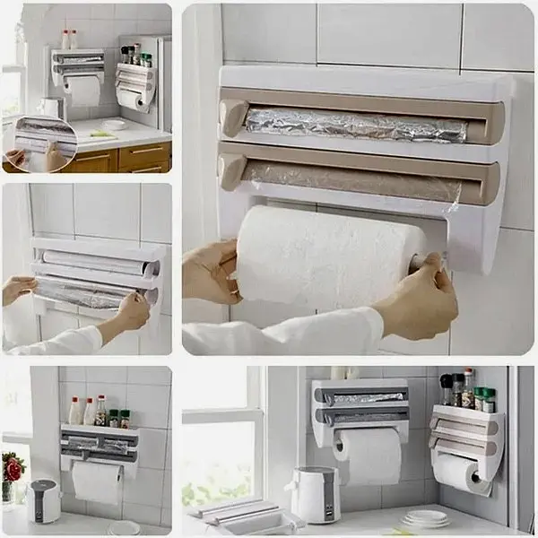 Кухонний диспенсер для плівки, фольги та рушників Kitchen Roll Triple Paper dispenser, тримач для рушників - фото 4