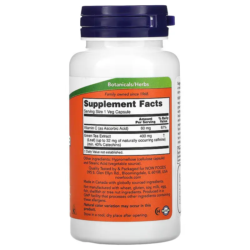 Натуральна добавка NOW Green Tea Extract 400 mg, 100 вегакапсул - фото 2