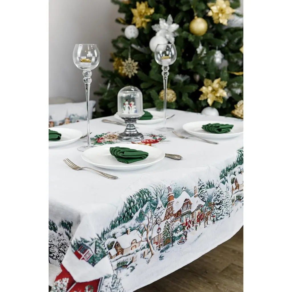 Скатерть гобеленовая с велюром Прованс Зимний город 260х135 см белая (31297) - фото 7
