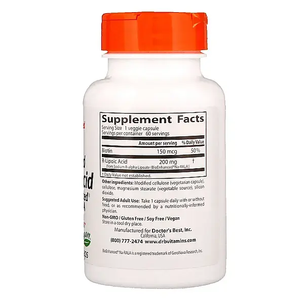 R-ліпоєва кислота Doctor's Best R-Lipoic Acid 200 мг 60 капсул - фото 2