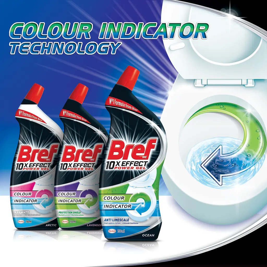 Очищуючий гель для унітаза Bref Excellence Gel Color Activ Захист від бруду Лаванда, 700 мл (743088) - фото 2