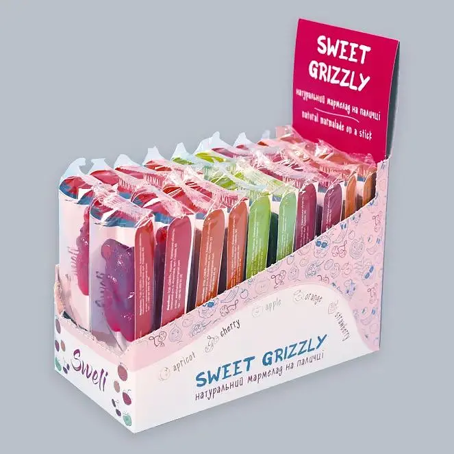 Шоубокс Асорті Мармелад на паличці Sweli Sweet grizzly 20 шт (5 смаківх4 шт)(апельсин, абрикос, вишня, полуниця, яблуко) - фото 2