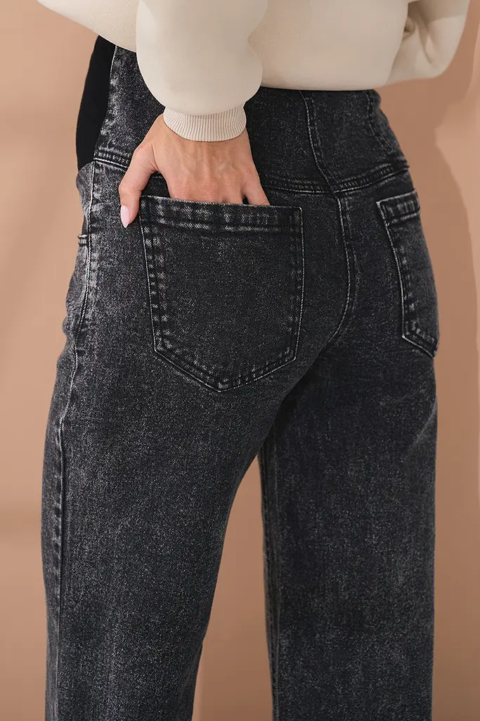 Джинсы для беременных широкие straight fit для будущих мам с регулируемым поясом 2XL (52) Kloe Юла Мама черный - фото 8