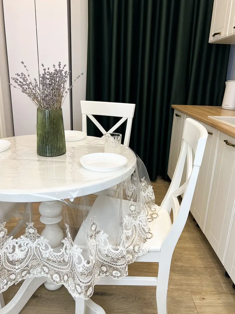 Силіконова скатертина з біло-кавовим мереживом Арка Elit 290х180 см - фото 2