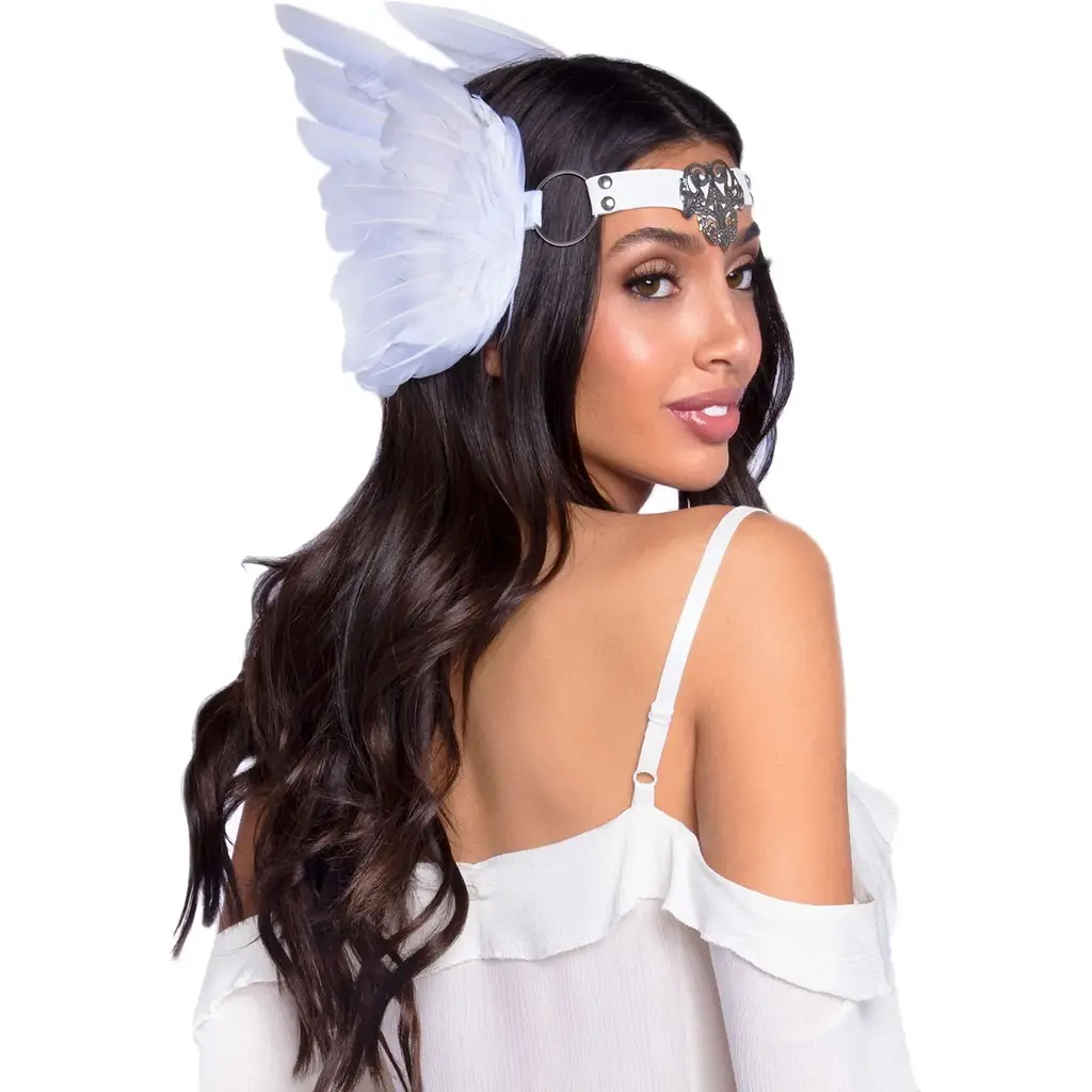 Пов’язка на голову з крилами Leg Avenue FeaTher headband White, пір’я та натуральна шкіра - фото 2