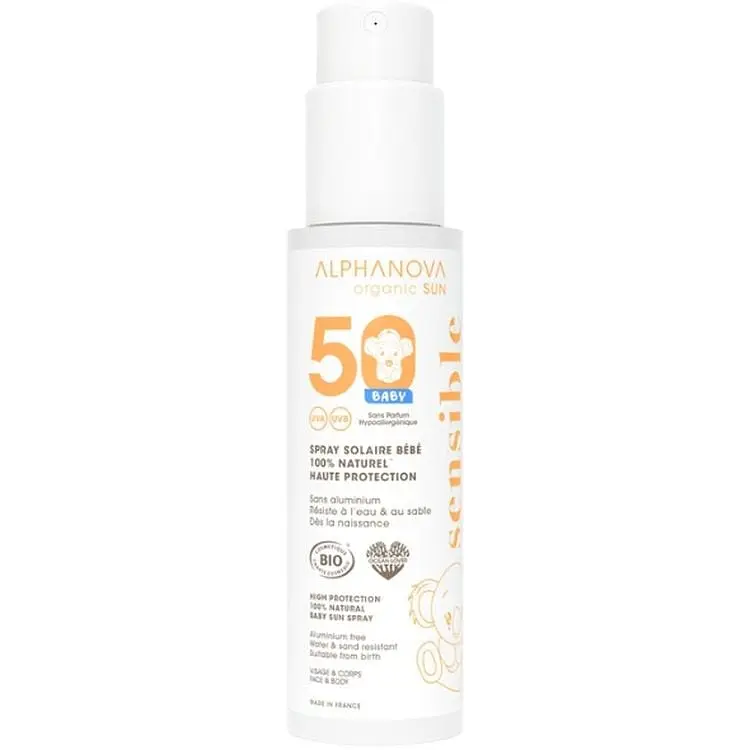Сонцезахисний спрей для немовлят і дітей Alphanova Organic Sun SPF 50 органічний 100 г
