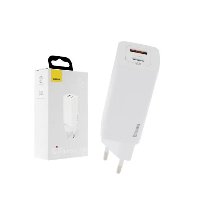 Блок зарядний адаптер Baseus GaN Lite 65 W 2 порти USB + Type-C (CCGAN2L-B02) білий - фото 4