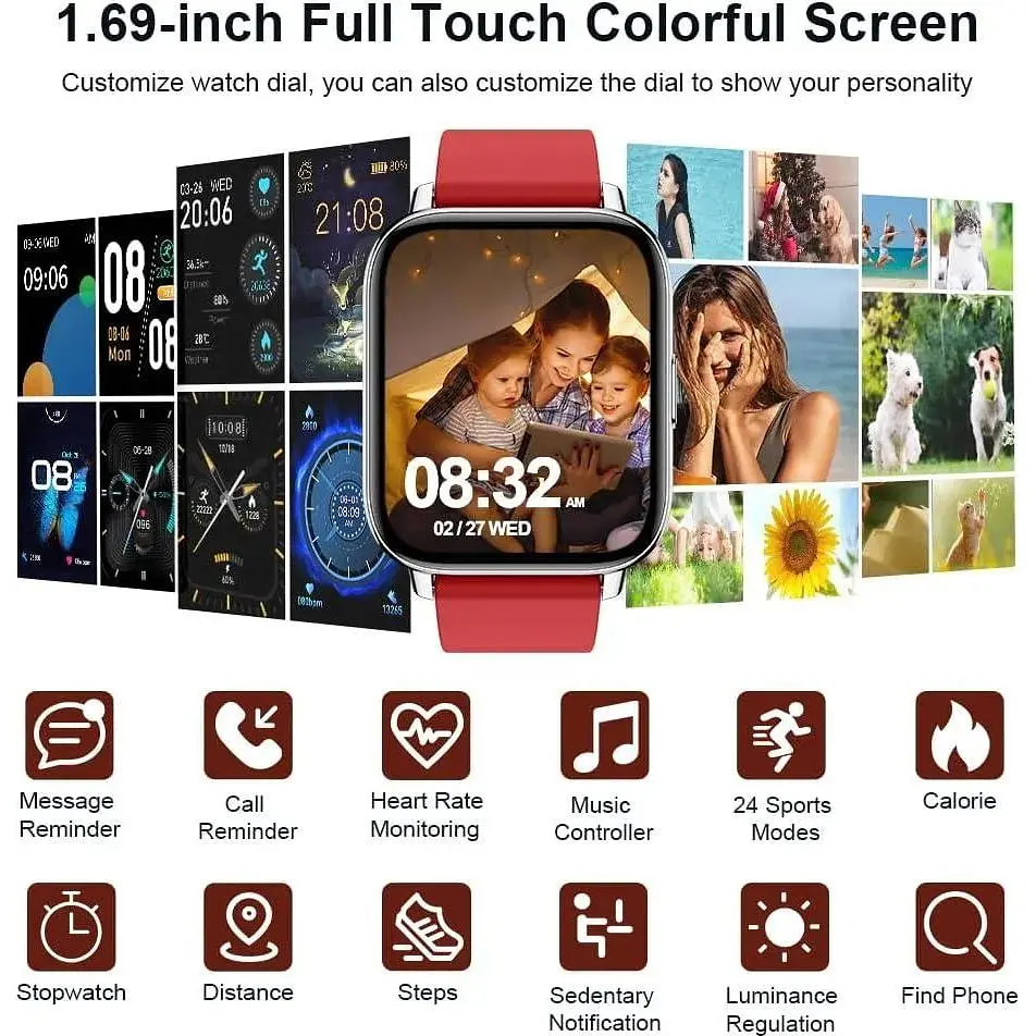 Смарт-часы Ordtop фитнес-трекер 1.69-дюймовый HD-дисплей Fitness Armbanduhr - фото 2