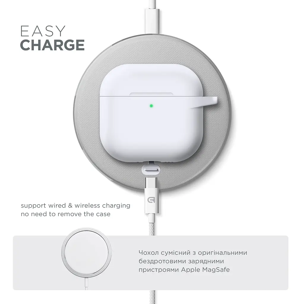 Силіконовий чохол для навушників Apple AirPods 4, Hang Case, білий, ультратонкий захисний кейс товщиною 2 мм, захист від подряпин, пилу та ударів, компактний, з карабіном для кріплення, ArmorStandart (ARM81295) - фото 7