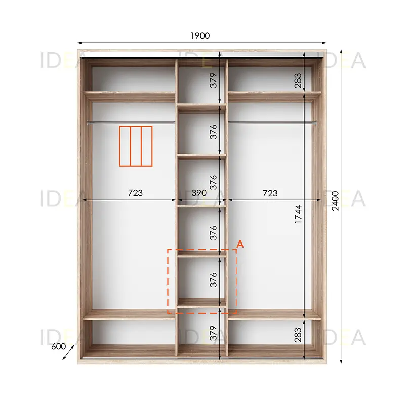 Шафа-купе Idea серія 2 190 x 60 x 240 см Дуб сонома Дзеркало - фото 2