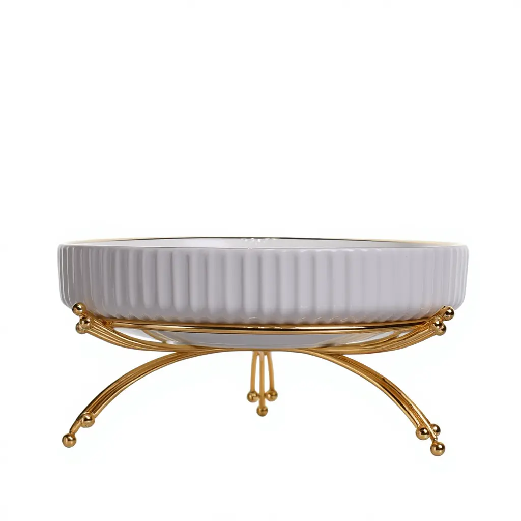 Фруктовая фарфоровая на металлической подставке Ø20 круглая ваза для фруктов Золото Yiwu LB-1570G - фото 3