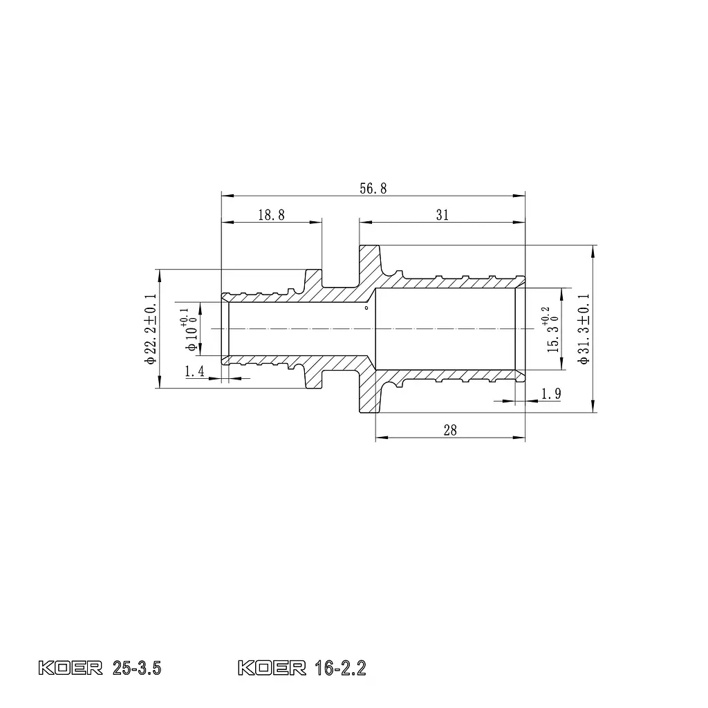 Муфта з'єднувальна перехідна Koer Ka.С16-25 - 16(2.2mm) x 25(3.5mm) KR4859 - фото 2