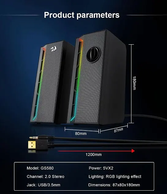 Акустичні колонки Redragon Calliope GS580 (2.0) 2x5Вт (живлення від USB) Чорні - фото 5