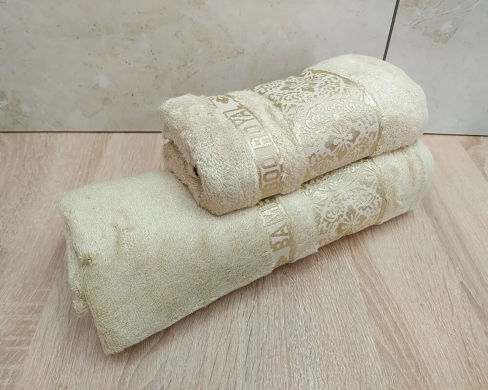Набір турецьких бамбукових махрових рушників Cestepe 50х90+70х140 Bamboo Royal gold - фото 3