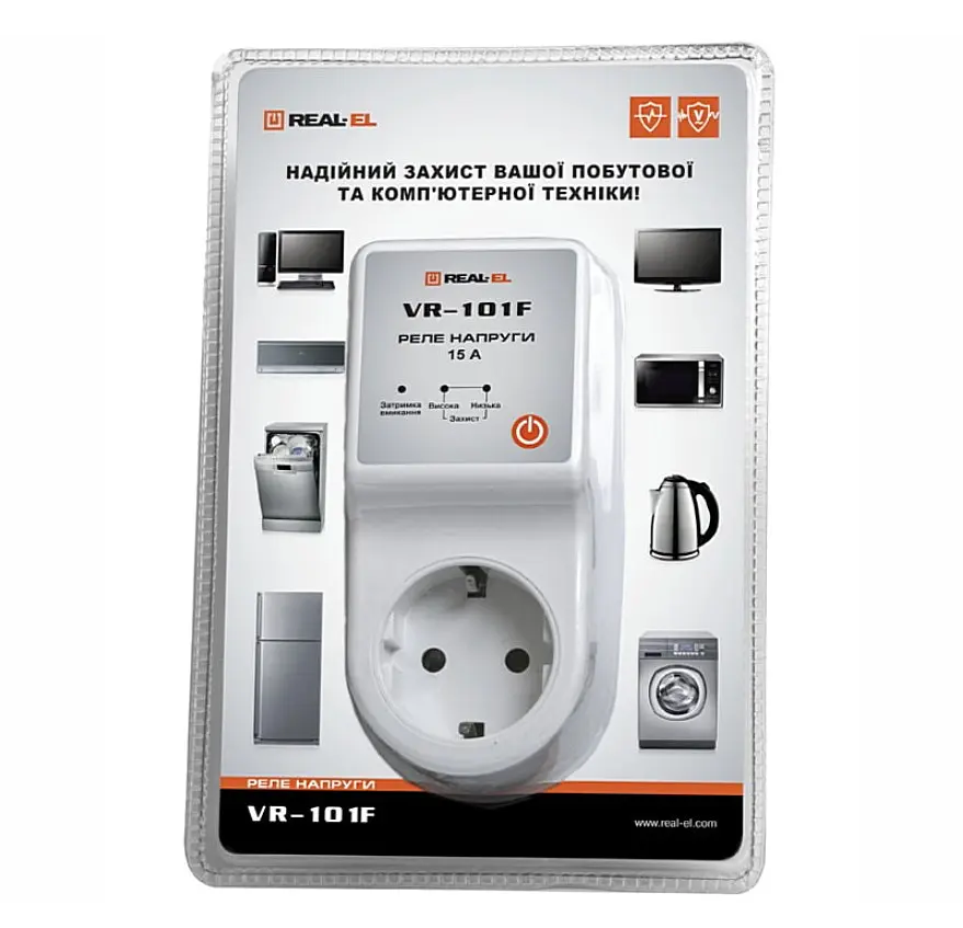 Розетка с реле контроля перепадов напряжения REAL-EL VR101F 15А 230В 3300Вт - фото 4
