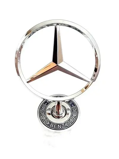 Емблема приціл на капот Mercedes-Benz Хром+напис Чорний 55 мм Універсальний метал на скотчі (Завод) - фото 4