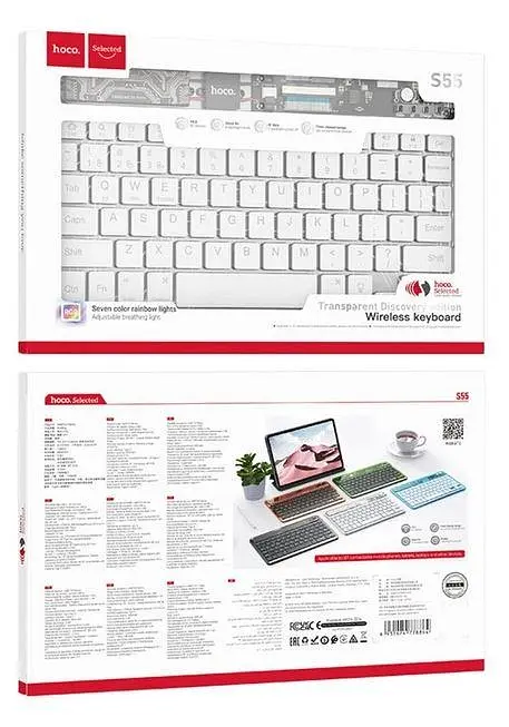 Клавиатура беспроводная HOCO S55 Transparent Discovery edition wireless BT keyboard Space White - фото 3