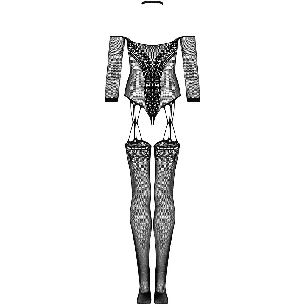 Нейлоновий бодістокінг з імітацією панчіх Obsessive Bodystocking G333 S/M/L, Black, з доступом - фото 4