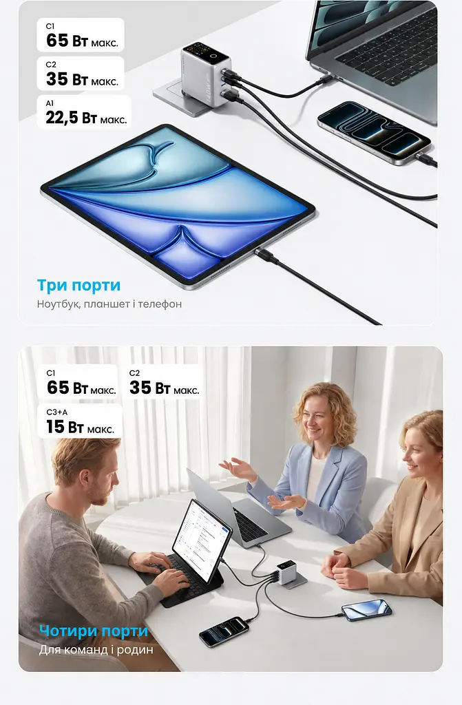 Мережевий GaN зарядний пристрій Vention Dash Pro до 140 Вт 3 USB-C + 1 USB-A сріблястий (TZ-FCOI0-EU) - фото 8