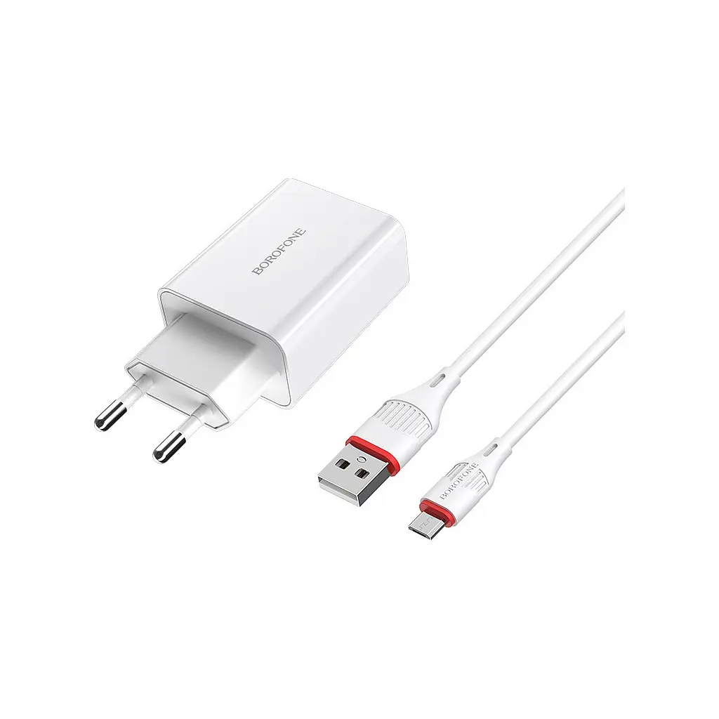 Зарядний пристрій BOROFONE BA21A Long Journey USB QC 3.0 + кабель USB-A — Micro-USB 5P 18 Вт білий (6931474702470)
