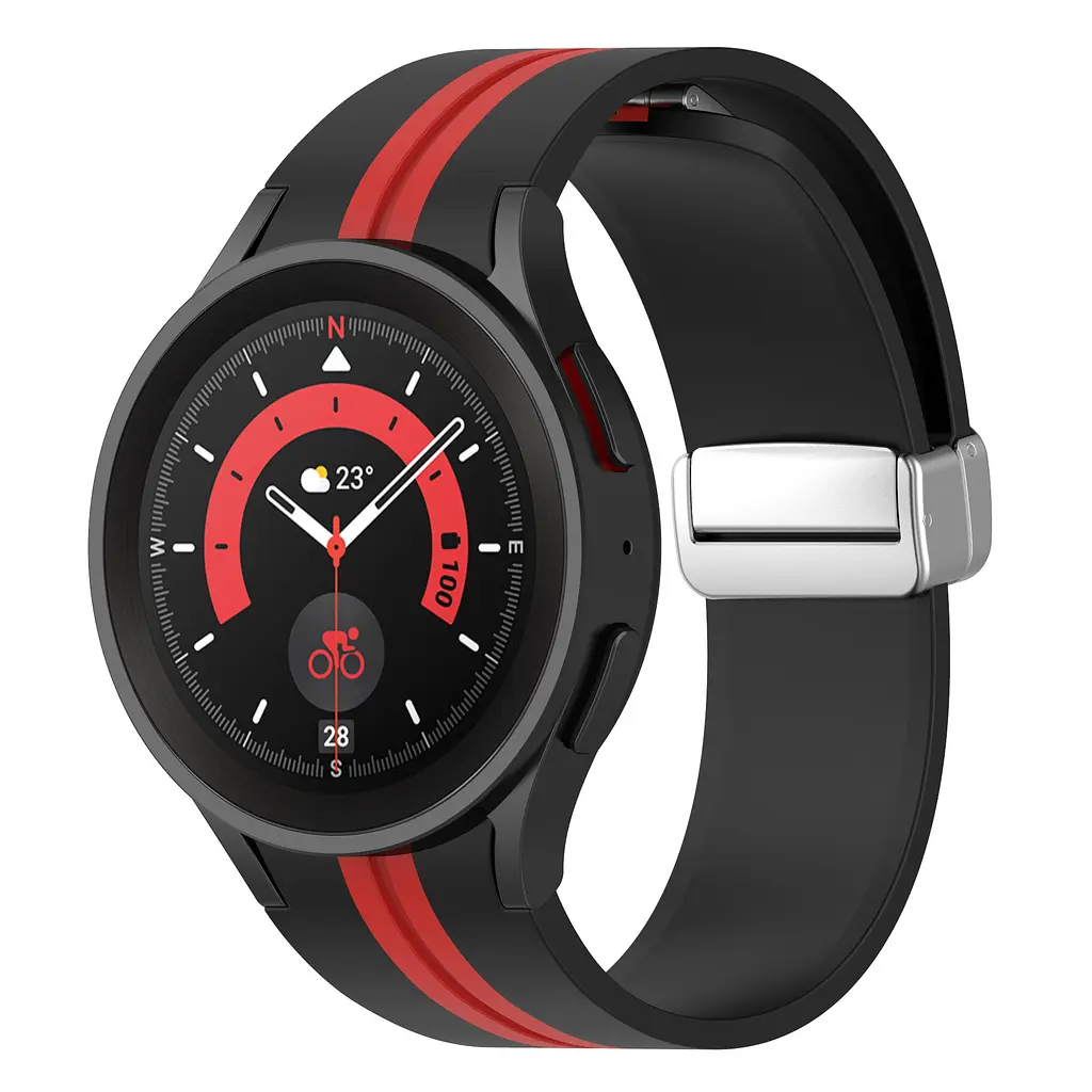 Ремінець для Samsung Galaxy Watch 5 40mm - чорно-червоний ширина кріплення 20мм силікон Watchbands Cls-line (W16-3WB99746341) - фото 2