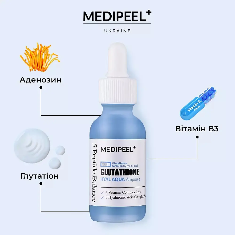 Сироватка для обличчя Medi-Peel Glutathione Hyal Aqua Ampoule зволожувальна вітамінна для сяйва шкіри 30 мл - фото 2