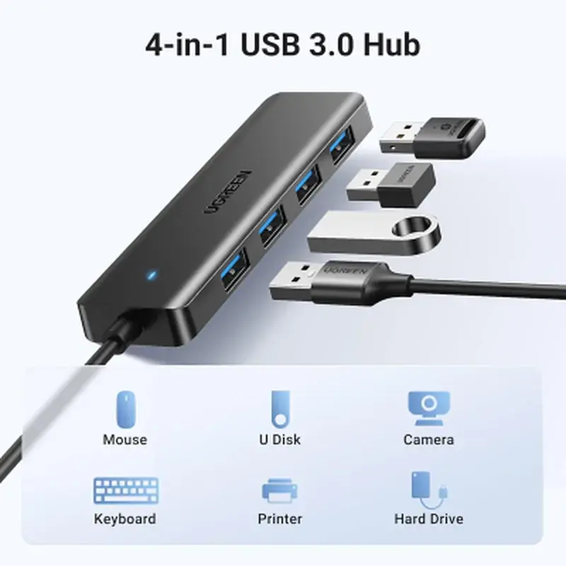 Концентратор Ugreen USB 3.0 to 4хUSB 3.0 1.0m Space Gray CM219 (35574) - фото 2