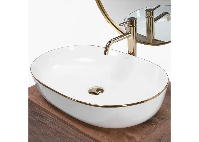Умивальник Rea Cleo 60,5x41 white-gold (REA-U6211), Глянцева - фото 4